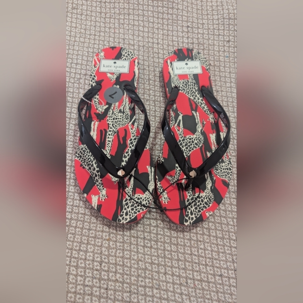 Kate Spade Red and Black Flip Flops Size 7/8